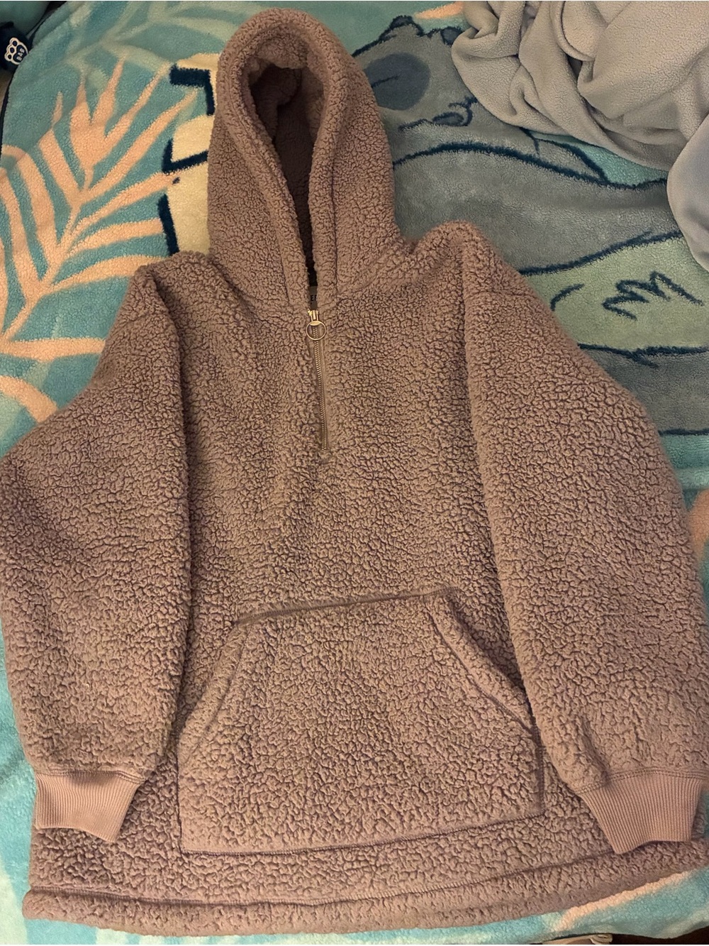 Hollister Women's Taupe Sherpa Half-Zip Hoodie